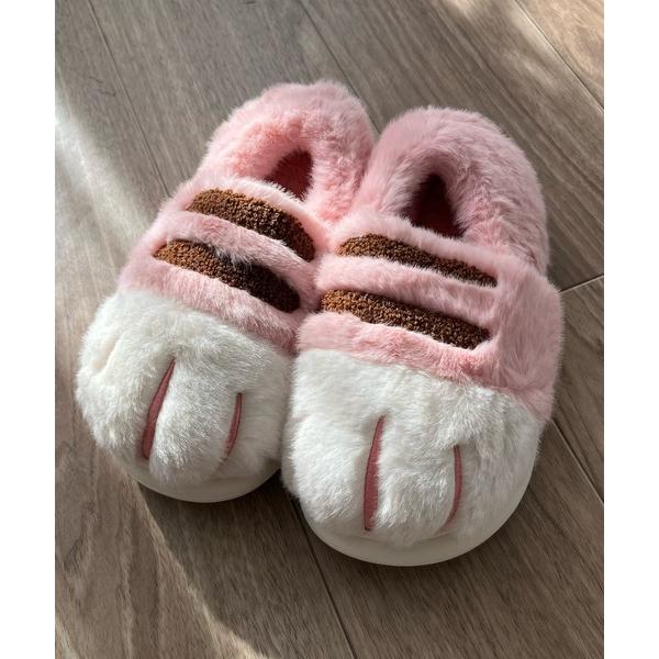 シューズ もこもこ猫足ルームシューズ レディース