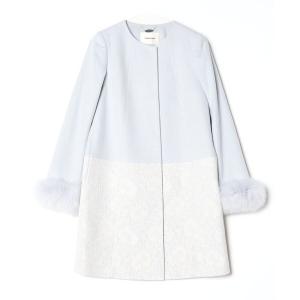 「LAISSE PASSE」 ノーカラーコート 36 ブルー レディース