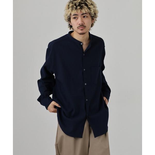 シャツ バンドカラーツイルストレッチシャツ 蓄熱放電 シワ防止 メンズ レディース