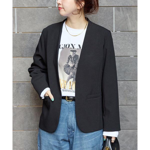 ジャケット ノーカラージャケット 手洗い可 / T/R ダブルクロス ジャケット レディース