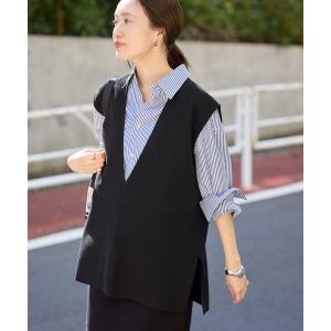ベスト ジレ ダブルフェイスコットンニットベスト レディース