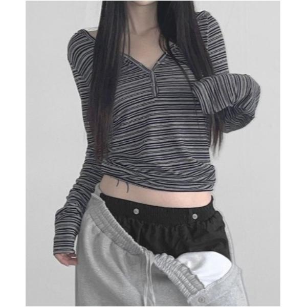 tシャツ クロップド丈 ボーダーフーディ レディース メンズ