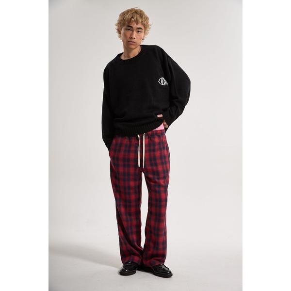 ワイドパンツ パンツ 「IAMU」Drawstring Checked Pants　チェックイージー...