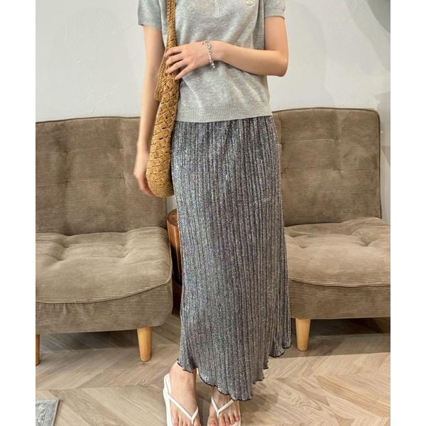 スカート ラメプリーツロングスカート