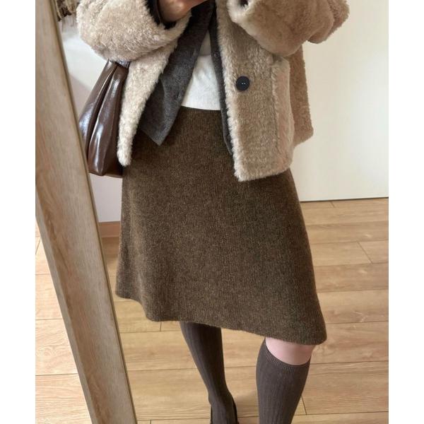 スカート フェミニンシンプルオフィスカジュアル Aラインニット ミディスカート 「冬の韓国ファッショ...