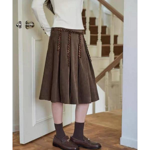 スカート レトロ風チェーン付きプリーツカジュアル 通勤ミディスカート