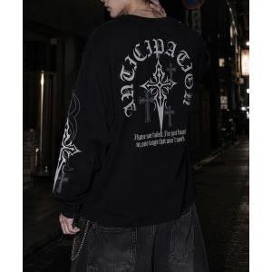 tシャツ 「NYS」オールドイングリッシュクロスロンT ロングTシャツ 長袖Tシャツ クロスプリント ロゴロンT メンズ レディース