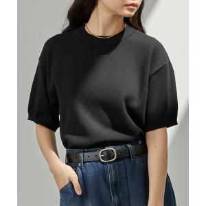 tシャツ 半袖 接触冷感 ブークレサマーニット 半袖プルオーバー「UVカット/マシンウォッシャブル」 レディース