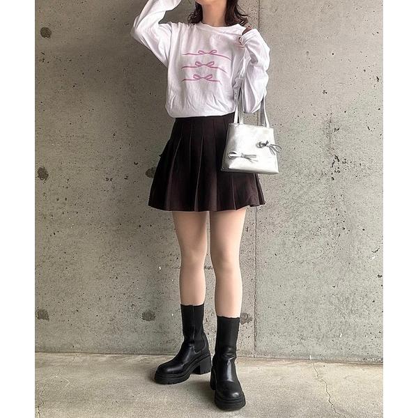 tシャツ ピンクガーリーリボンロンT／長袖Tシャツ レディース