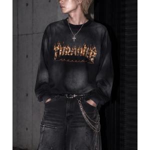 tシャツ 「at」「THRASHER/スラッシャー」別注 ファーアップリケ スプレードット フェードロングスリーブTシャツ/ショート丈 メンズ レディース