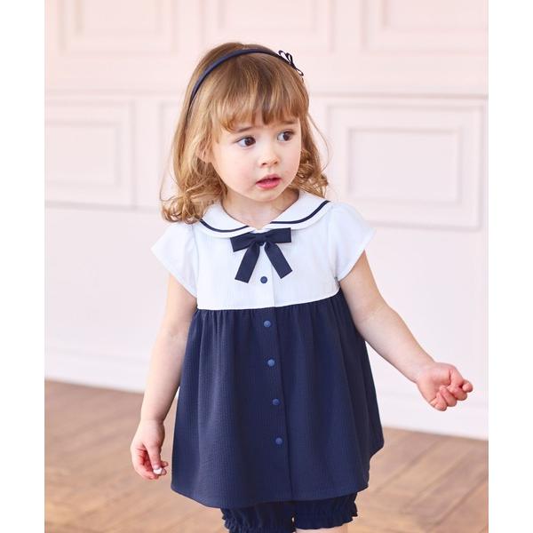 セットアップ 「乾きやすく、ひんやり素材」COOL MAXマリンセットアップ-リボンタイプ「ベビー/...