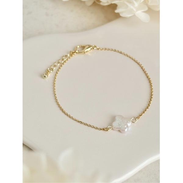 ブレスレット 「SOARM」クローバー淡水パール×華奢チェーンブレスレット「ニッケルフリー」／アンチ...