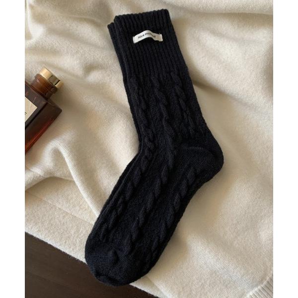 靴下 ケーブル編みニットソックス レディース