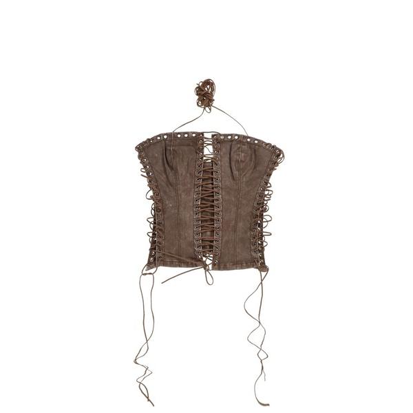 ODILE BLACK FAUX LEATHER LACE UP CORSET レディース メンズ