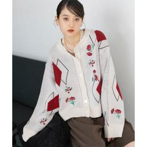 ニット セーター フラワー刺繍ニットカーディガン レディース