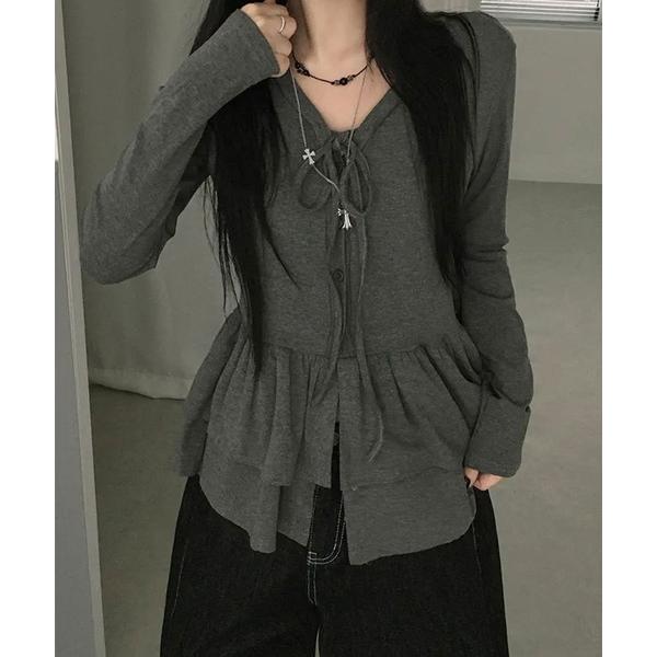 カーディガン フリル ティアードロングカットカーディガン / 長袖 カットソー レディース