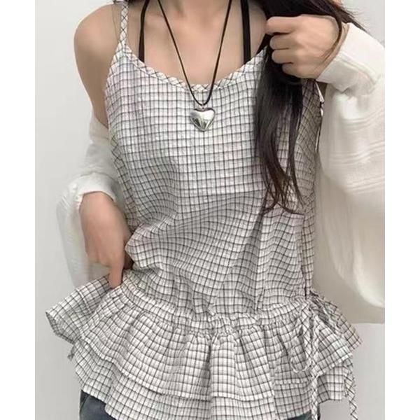 キャミソール チェックフリル ティアード アウトキャミソール