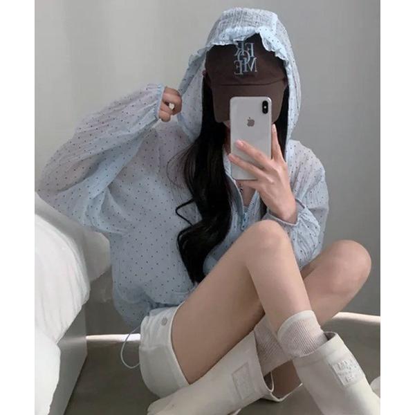 ブラウス シャツ ドットシアーシャツパーカー レディース