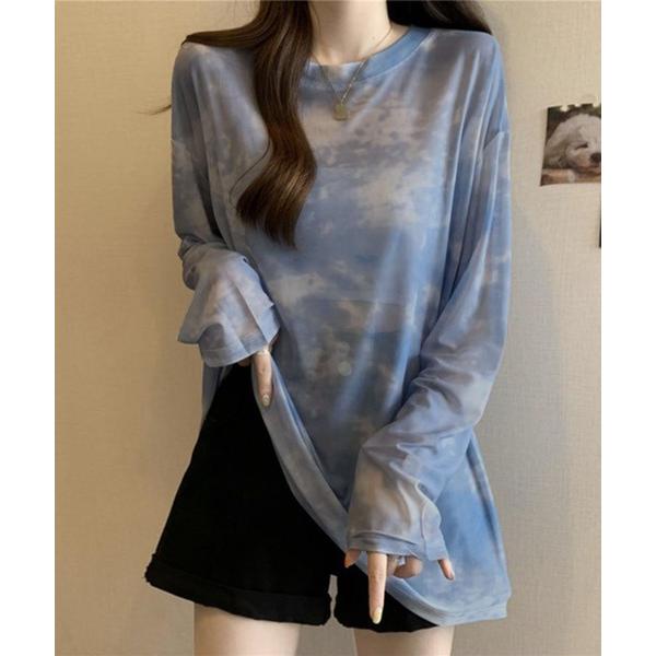 tシャツ タイダイ マーブルプリント シアー 長袖トップス レディース