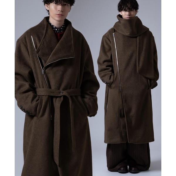 コート ジャケット ストール付き アシンメトリー ジップアップ コート メンズ レディース