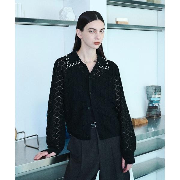 カーディガン Bijou collar openwork knit cardigan / ビジューカ...