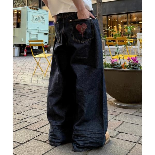 ワイドパンツ ジーンズ Skeleton Heart Logo Buggy Rigid  Denim...
