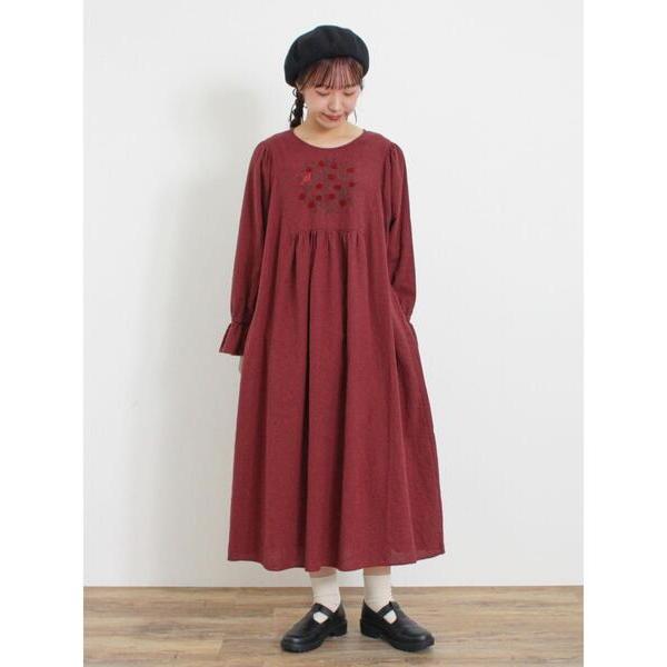 「Samansa Mos2」 長袖ワンピース M ボルドー レディース