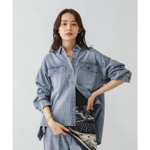 「GLOBAL WORK」 半袖シャツ LARGE サックスブルー レディース