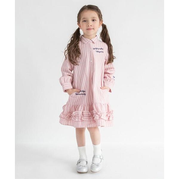 ワンピース 「おそろい」ストライプ柄ロゴ刺繍ワンピース キッズ 子供服 女の子