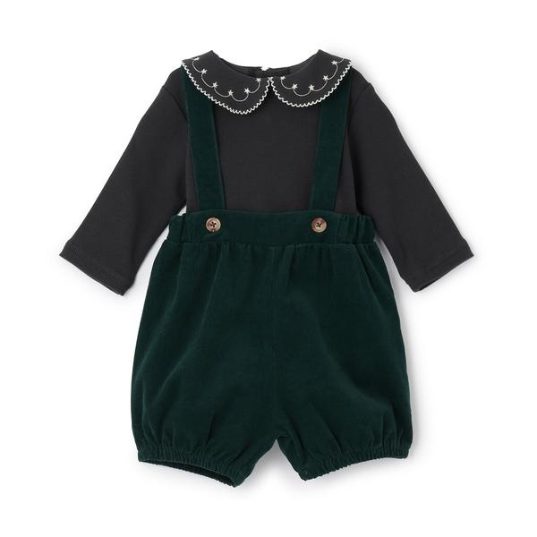 ベビー 衿刺しゅうサロペットセット