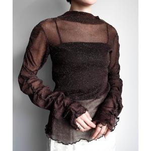 tシャツ Glitter Sheer Shirring Top/グリッターシアーシャーリングトップ レディース