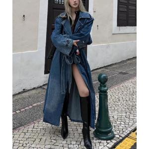 トレンチコート コート ルーズシルエット デニムロングトレンチコート レディース