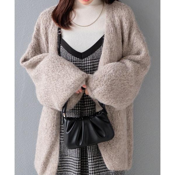 カーディガン ボリューム袖ニットカーディガン レディース