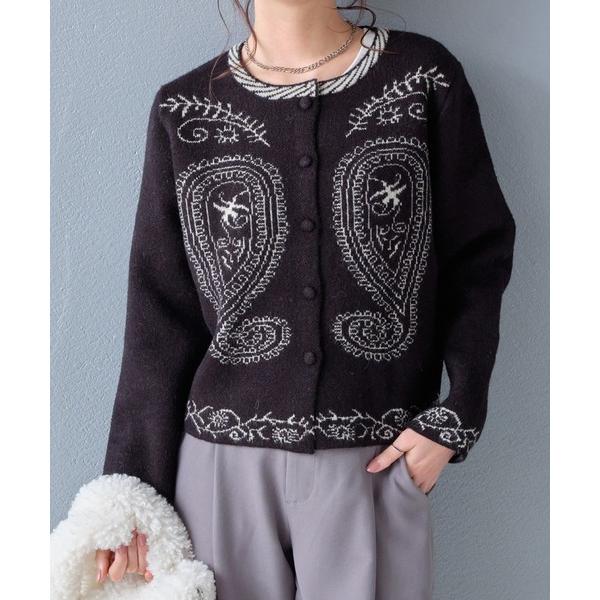 カーディガン ペイズリー柄ボタンアップカーディガン レディース