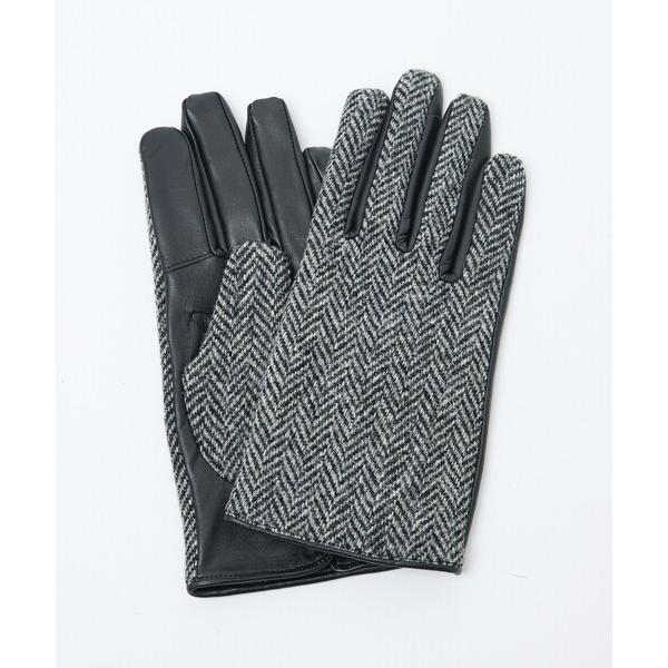 手袋 「HarrisTweed」 ラムレザー×ツイード コンビ グローブ / タッチパネル対応 メン...