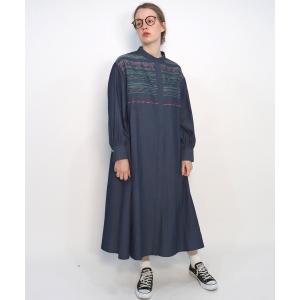 「haupia」 長袖ワンピース MEDIUM インディゴブルー レディース