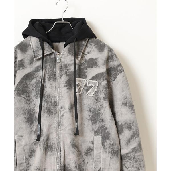 ブルゾン アウター ABETTOR ムラ染めフード脱着式カツラギヘビーオンス裏シャギーファーデザイン...