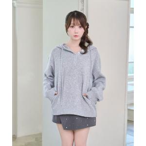 パーカー Mohair knit hoodie レディース