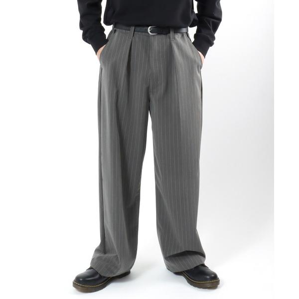 スラックス ストライプ・チェック柄 ワンタックワイドパンツ/スラックス/ユニセックス メンズ レディ...