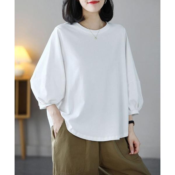 tシャツ 「気になる腕まわりをおしゃれにカバー♪」袖ボリューム長袖カットソー レディース
