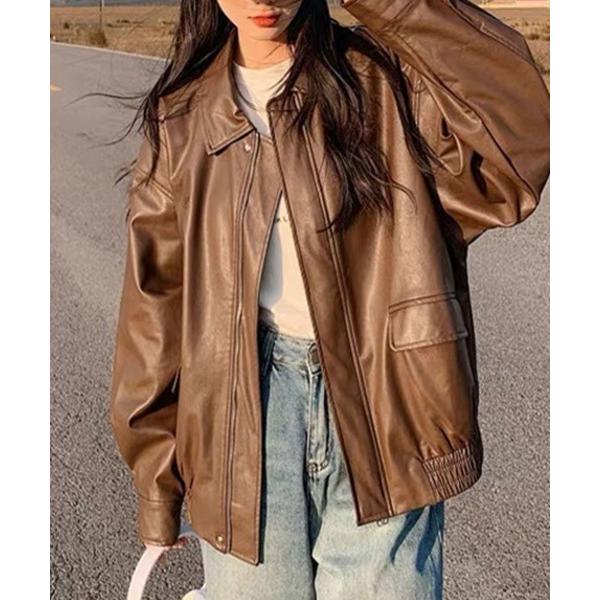 ブルゾン アウター エコレザーブルゾン レディース