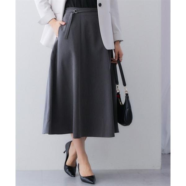 スカート シャンブレーベルト付きフレアスカート「大きいサイズ有」