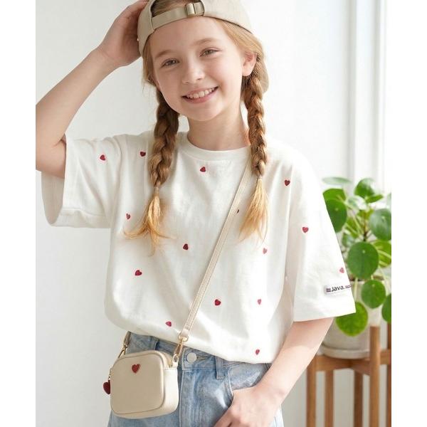 tシャツ 「キッズ」「JaVaジャバコラボ」親子お揃い リンクコーデできちゃう！ミニハート刺繍Tシャ...