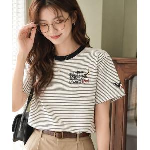 tシャツ ぐるり360°で魅せる、さりげないのに主役級！オーガニックコットン100％ナイトメアグラフィック刺繍T(半袖) レディース