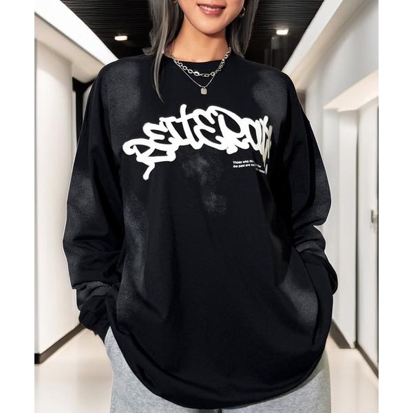 tシャツ ヴィンテージ サンドブラスト ライク タギング ホースシュー ストリート ロンT 韓国スト...