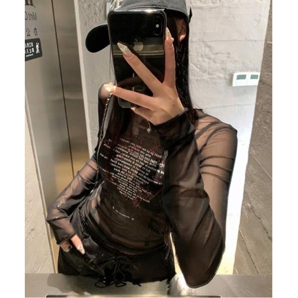 tシャツ フロントロゴ シアーロンT / Y2K ギャル 韓国 レディース