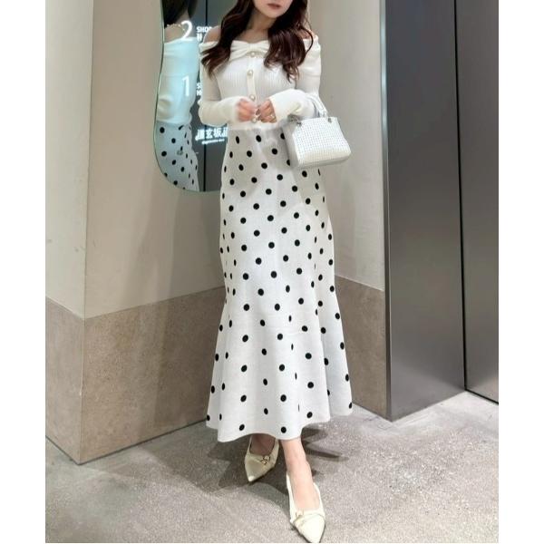 ワンピース リボンデザインドットニットワンピース 春服