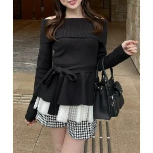 ニット セーター チュールレイヤードペプラムニットトップス 春服 レディース