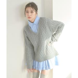 ワンピース stripe shirts docking cable knit tunic / ストライプシャツドッキングケーブルニットチュニック