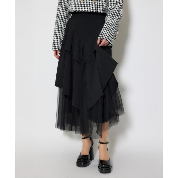 スカート チュールレイヤードラッフルジャストウエストスカート 春服